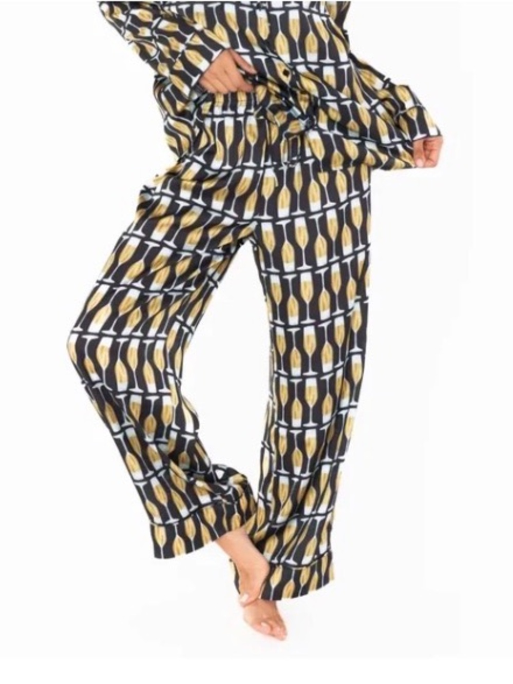 Show Me Your MuMu Black Pants with Gold Champagne Flute Print-M